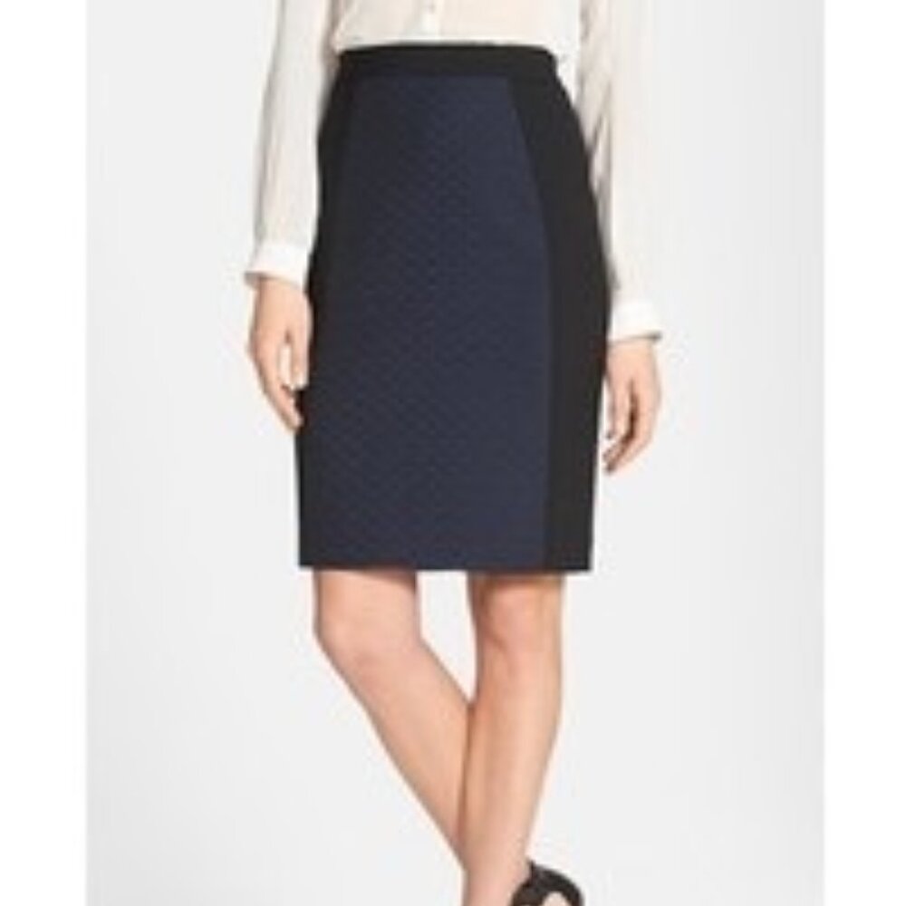 Halogen Colorblock Black and Navy Pencil Lined Straight Skirt Size 10